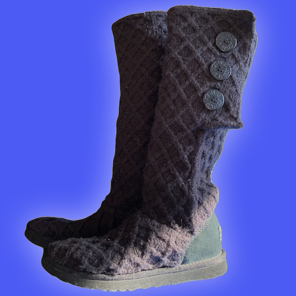Ugg Lattice Cardy Pure Knit Boot Black Women's Size 7
